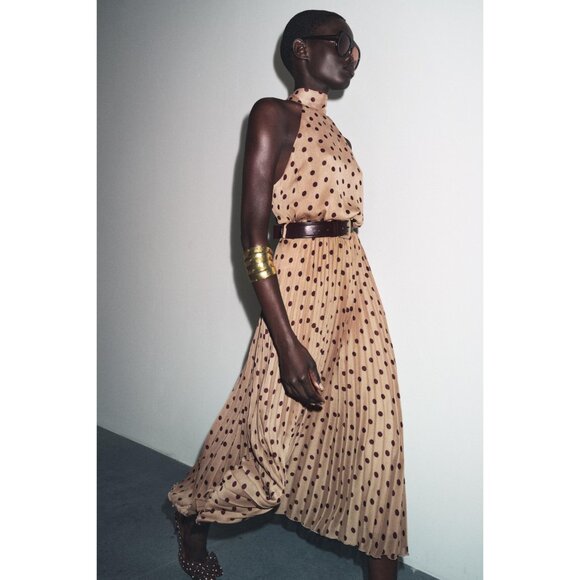 ZARA POLKA DOT MIDI DRESS WITH BELT